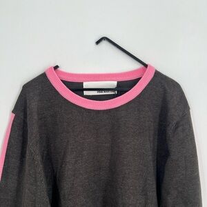 Pink Martini The Piper Black Pink Stripe Color Block Crewneck Sweater
